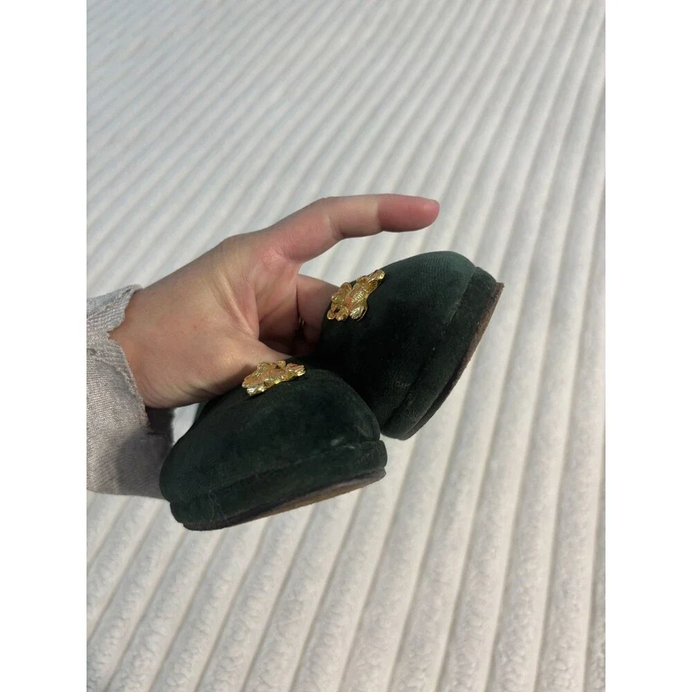 Vintage Talbots Velvet Gold Teddy Bear flats shoes Womens 8 Dark Green old money
